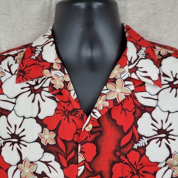 RJC Vintage Hawaiian Aloha Floral Red and White Men's Shirt Hibiscus - Picture 6 of 13